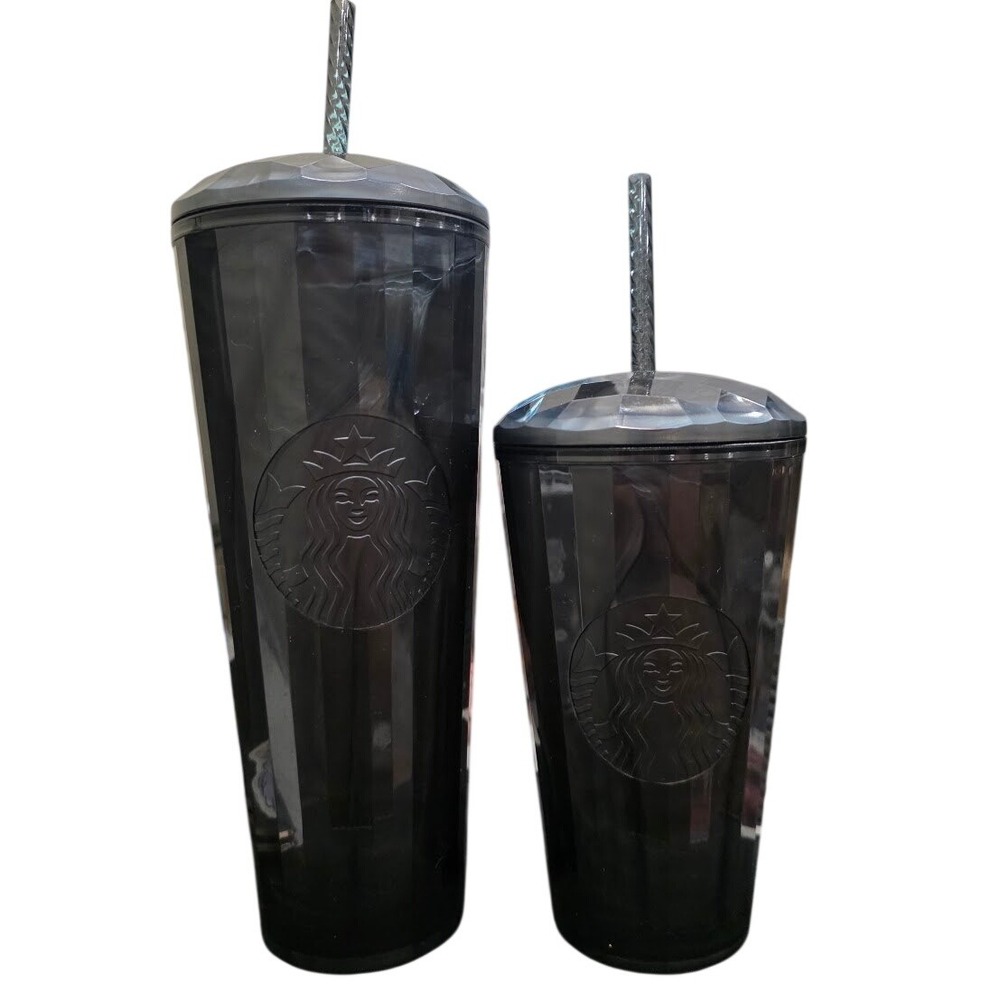 Starbucks Black Faceted Tumbler Set Mom and Me 24oz 16oz Venti Grande Cold Cup